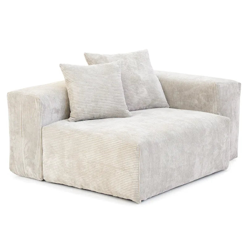 Divano componibile a U in velluto a coste, 5 posti con 5 cuscini, colore nero/beige/marrone chiaro