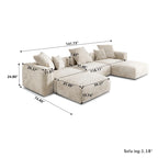 Divano componibile a U in velluto a coste, 5 posti con 5 cuscini, colore nero/beige/marrone chiaro