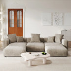 Divano componibile a U in velluto a coste, 5 posti con 5 cuscini, colore nero/beige/marrone chiaro