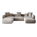Divano componibile a U in velluto a coste, 5 posti con 5 cuscini, colore nero/beige/marrone chiaro