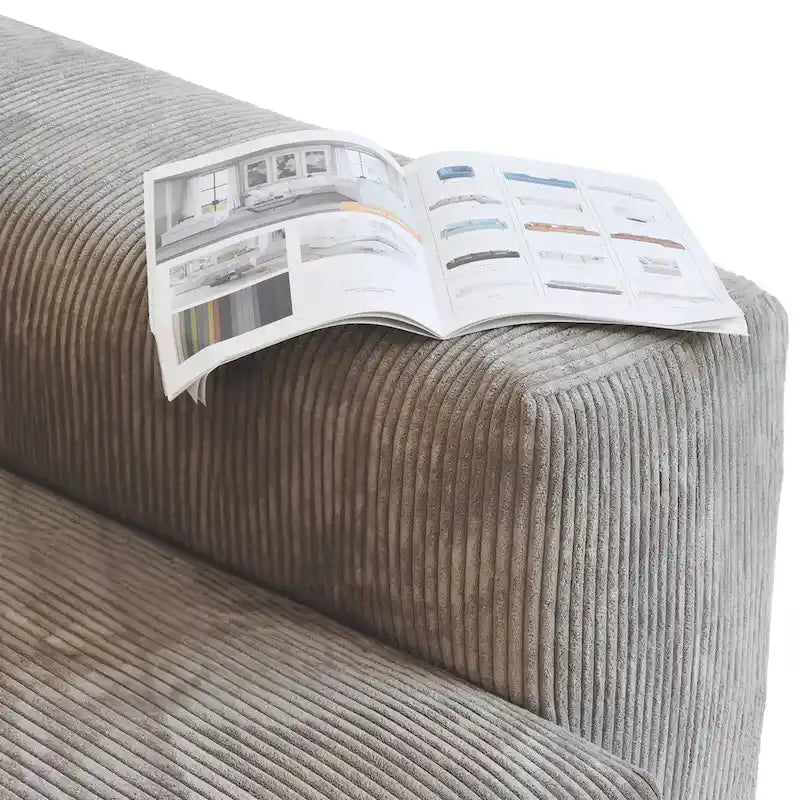Divano componibile a U in velluto a coste, 5 posti con 5 cuscini, colore nero/beige/marrone chiaro