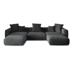 Divano componibile a U in velluto a coste, 5 posti con 5 cuscini, colore nero/beige/marrone chiaro