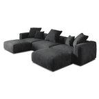 Divano componibile a U in velluto a coste, 5 posti con 5 cuscini, colore nero/beige/marrone chiaro