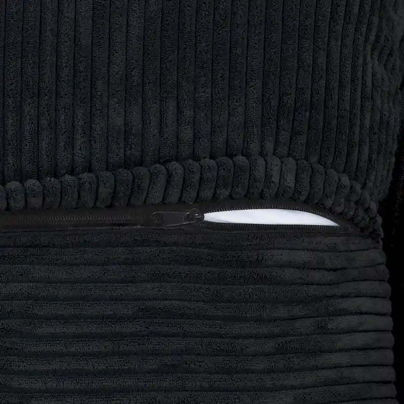 Divano componibile a U in velluto a coste, 5 posti con 5 cuscini, colore nero/beige/marrone chiaro