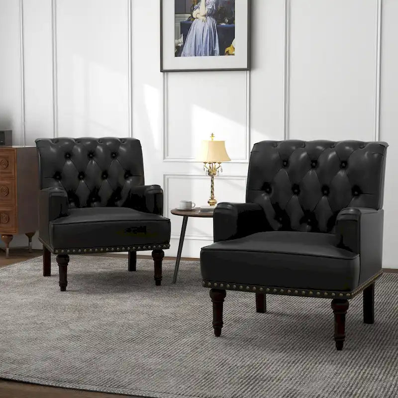Poltrona accentata capitonné in ecopelle nera/marrone/beige – confezione da 1 o 2 pezzi