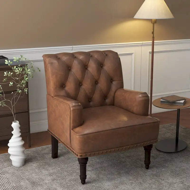 Poltrona accentata capitonné in ecopelle nera/marrone/beige – confezione da 1 o 2 pezzi