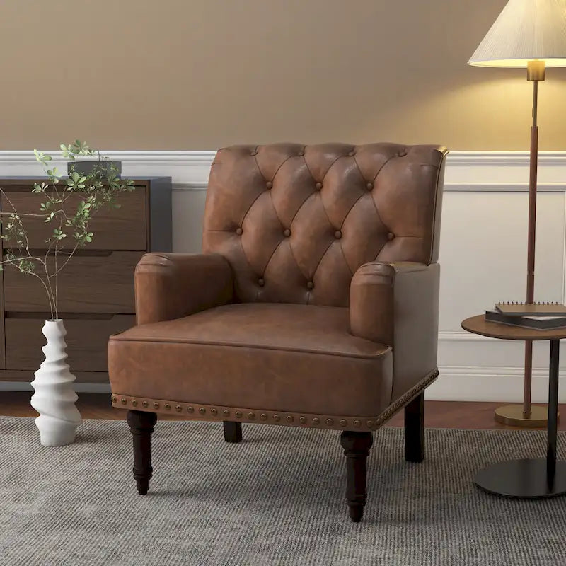 Poltrona accentata capitonné in ecopelle nera/marrone/beige – confezione da 1 o 2 pezzi