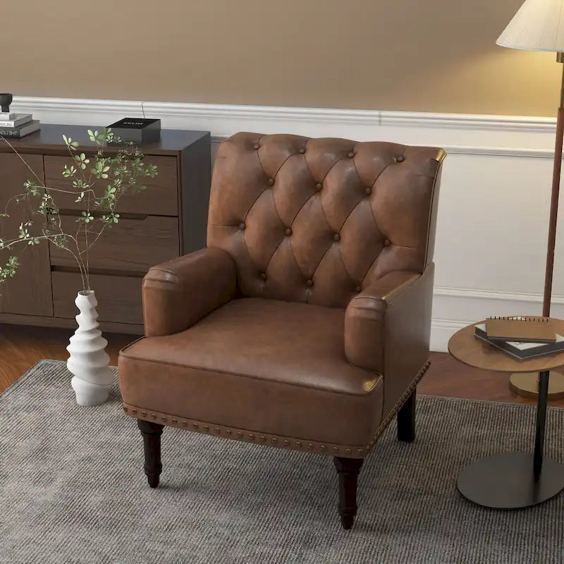 Poltrona accentata capitonné in ecopelle nera/marrone/beige – confezione da 1 o 2 pezzi