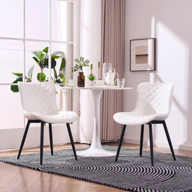 Sedia da pranzo senza braccioli in bianco/grigio/nero, rivestita in pelle, set da 2