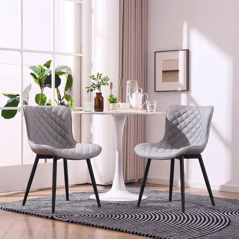 Sedia da pranzo senza braccioli in bianco/grigio/nero, rivestita in pelle, set da 2