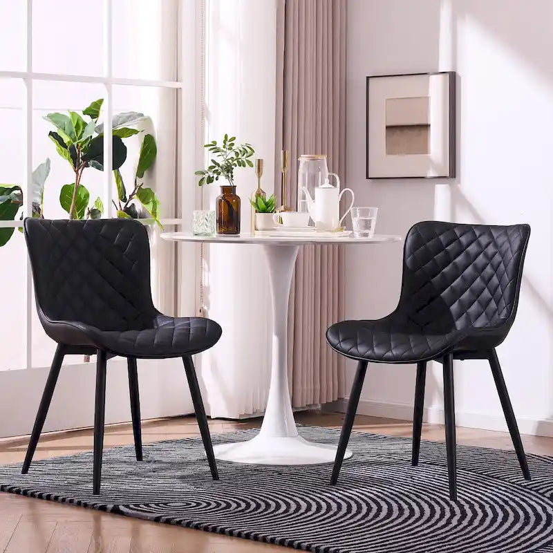 Sedia da pranzo senza braccioli in bianco/grigio/nero, rivestita in pelle, set da 2