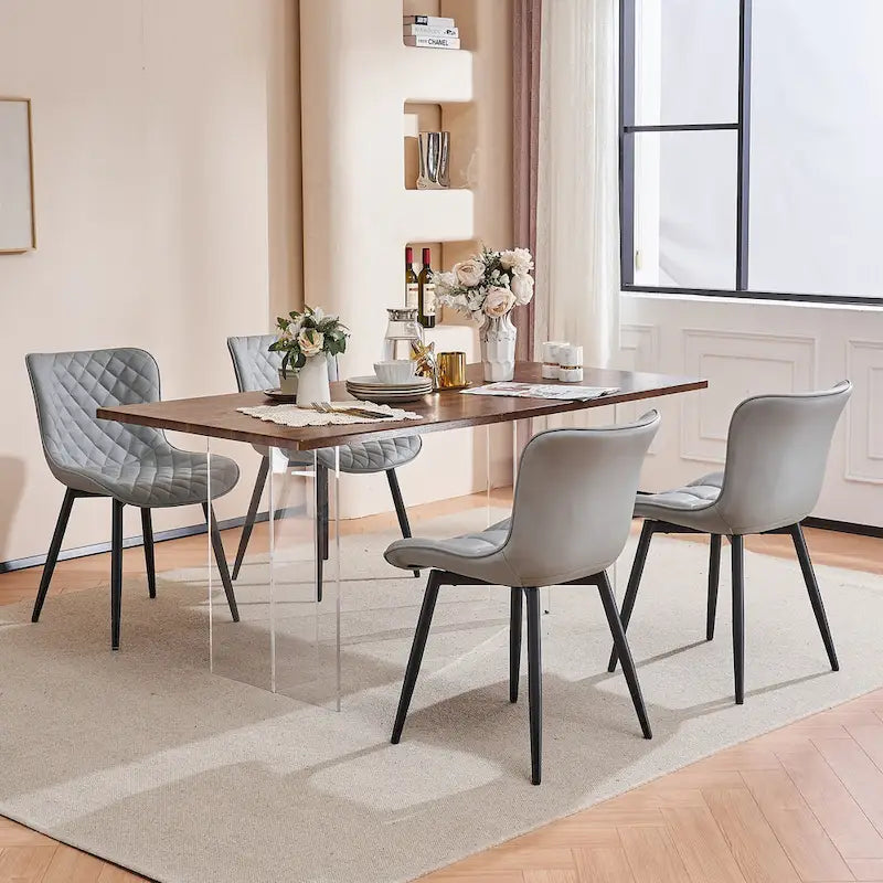 Sedia da pranzo senza braccioli in bianco/grigio/nero, rivestita in pelle, set da 2