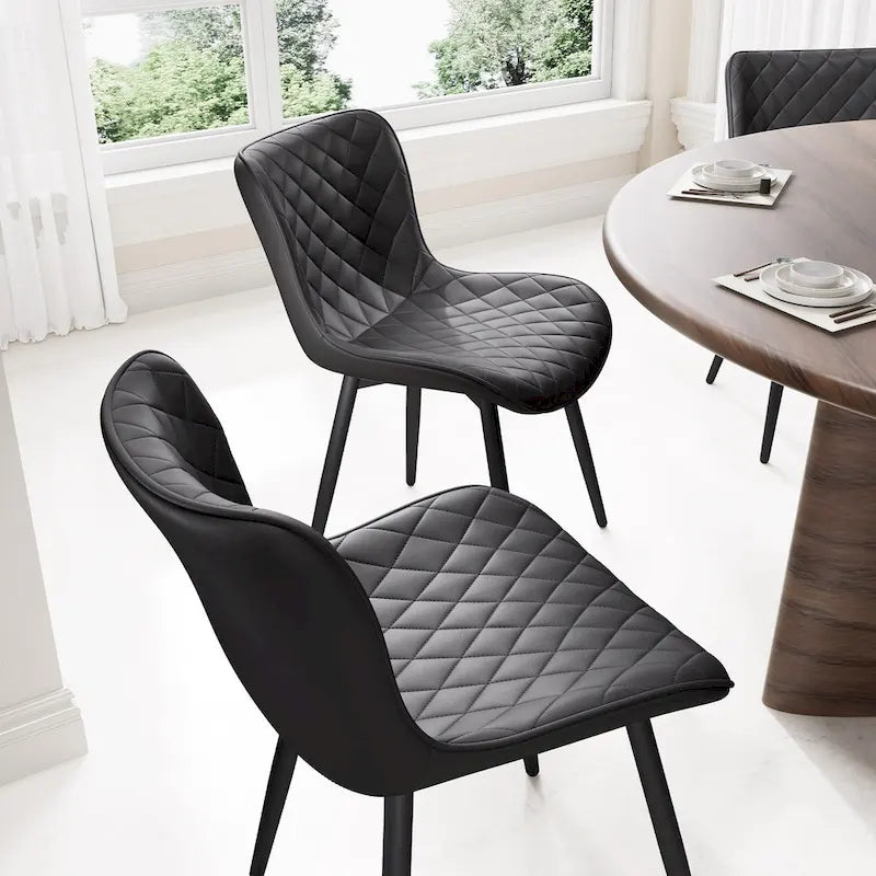 Sedia da pranzo senza braccioli in bianco/grigio/nero, rivestita in pelle, set da 2