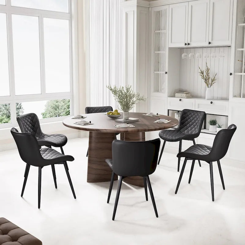 Sedia da pranzo senza braccioli in bianco/grigio/nero, rivestita in pelle, set da 2