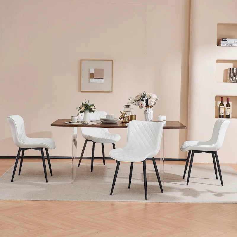 Sedia da pranzo senza braccioli in bianco/grigio/nero, rivestita in pelle, set da 2
