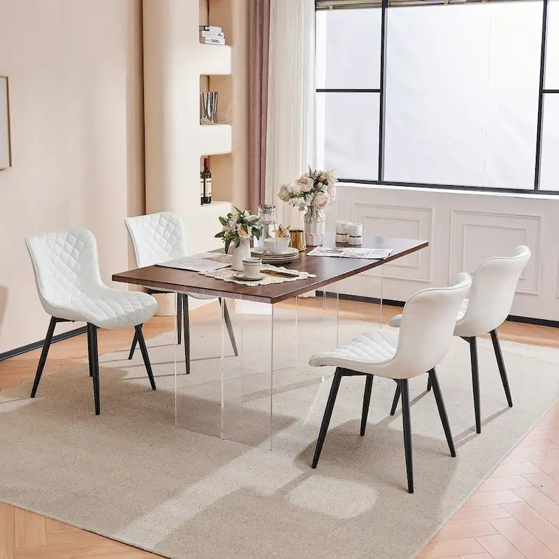 Sedia da pranzo senza braccioli in bianco/grigio/nero, rivestita in pelle, set da 2