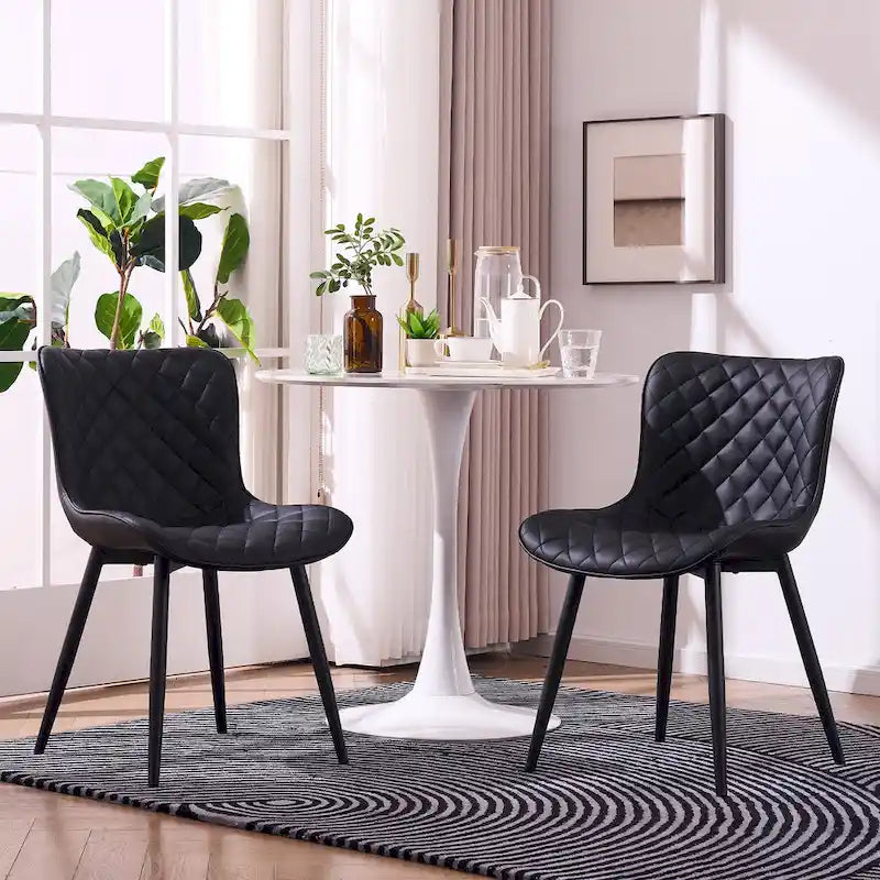 Sedia da pranzo senza braccioli in bianco/grigio/nero, rivestita in pelle, set da 2