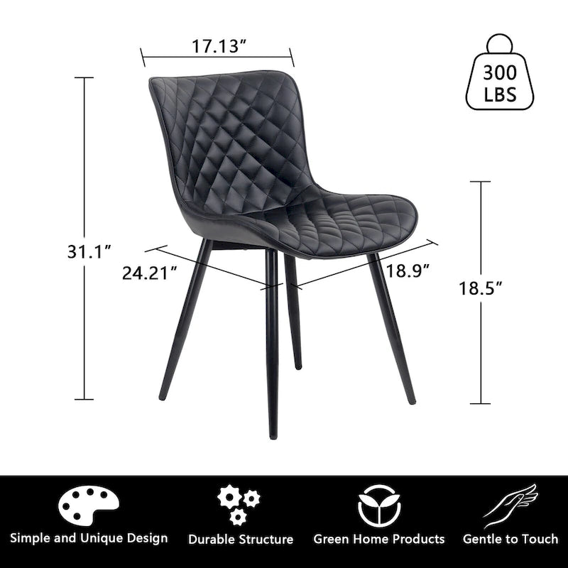 Sedia da pranzo senza braccioli in bianco/grigio/nero, rivestita in pelle, set da 2
