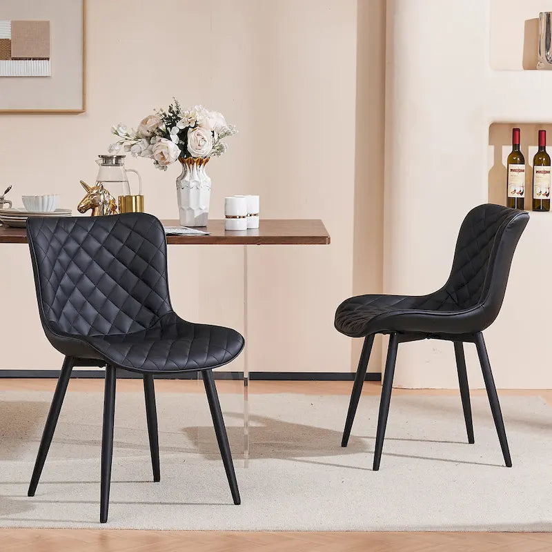 Sedia da pranzo senza braccioli in bianco/grigio/nero, rivestita in pelle, set da 2