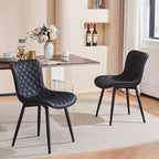 Sedia da pranzo senza braccioli in bianco/grigio/nero, rivestita in pelle, set da 2