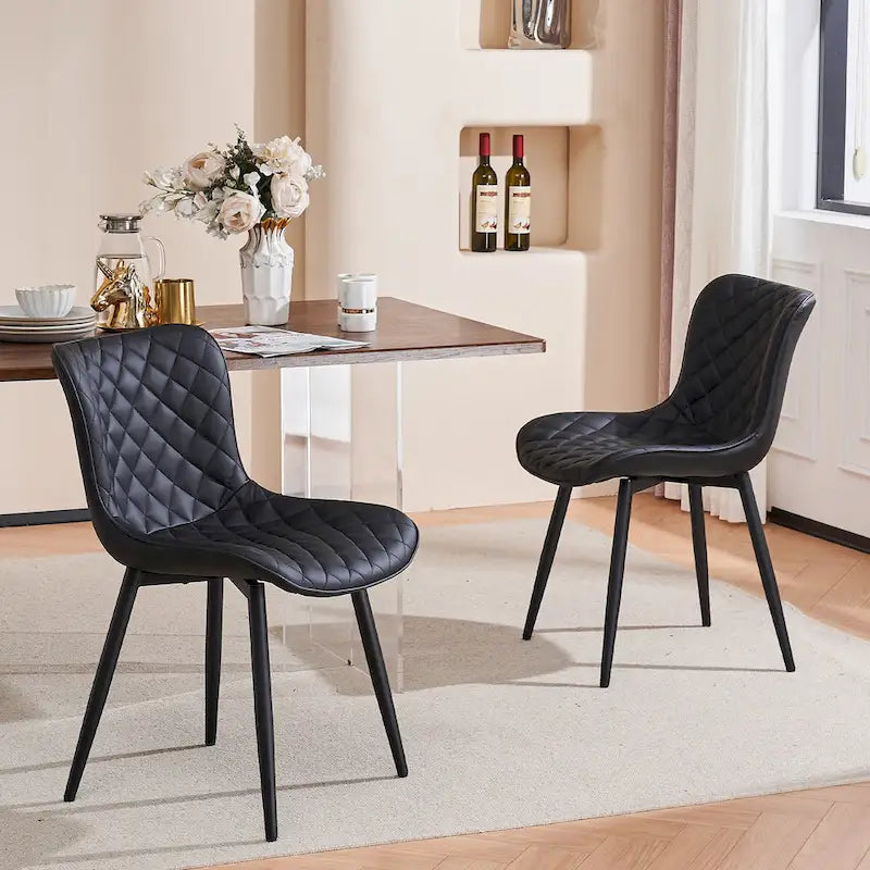 Sedia da pranzo senza braccioli in bianco/grigio/nero, rivestita in pelle, set da 2