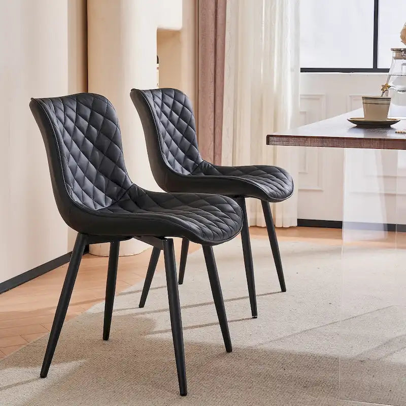 Sedia da pranzo senza braccioli in bianco/grigio/nero, rivestita in pelle, set da 2
