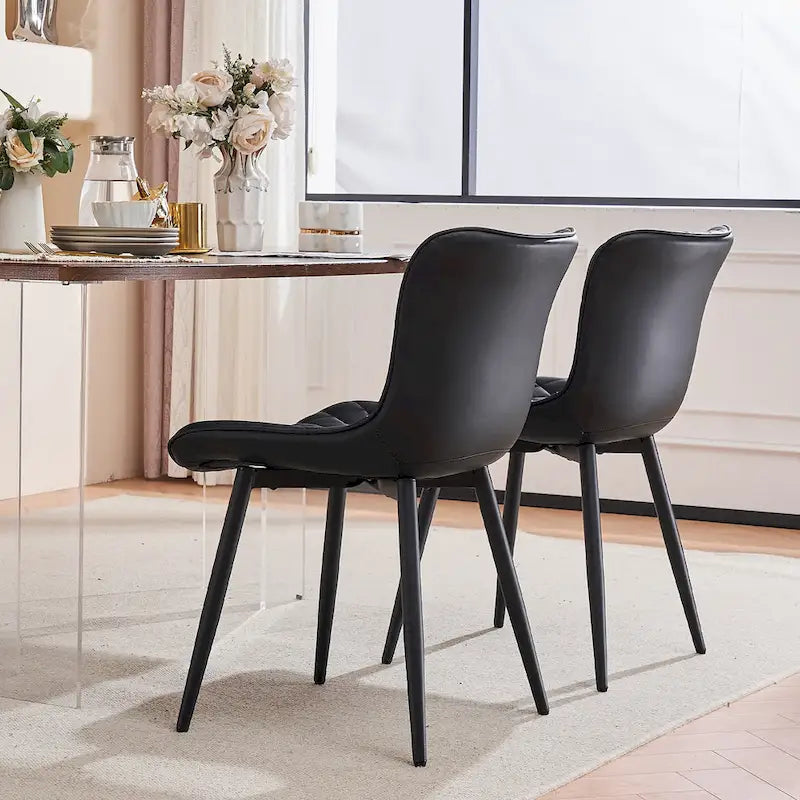 Sedia da pranzo senza braccioli in bianco/grigio/nero, rivestita in pelle, set da 2