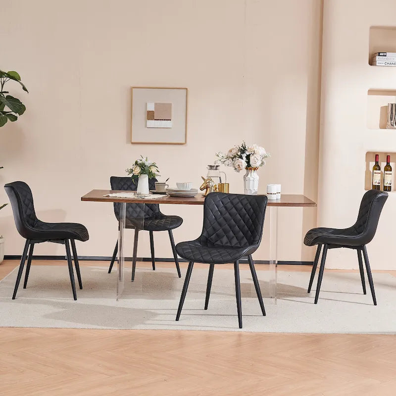 Sedia da pranzo senza braccioli in bianco/grigio/nero, rivestita in pelle, set da 2