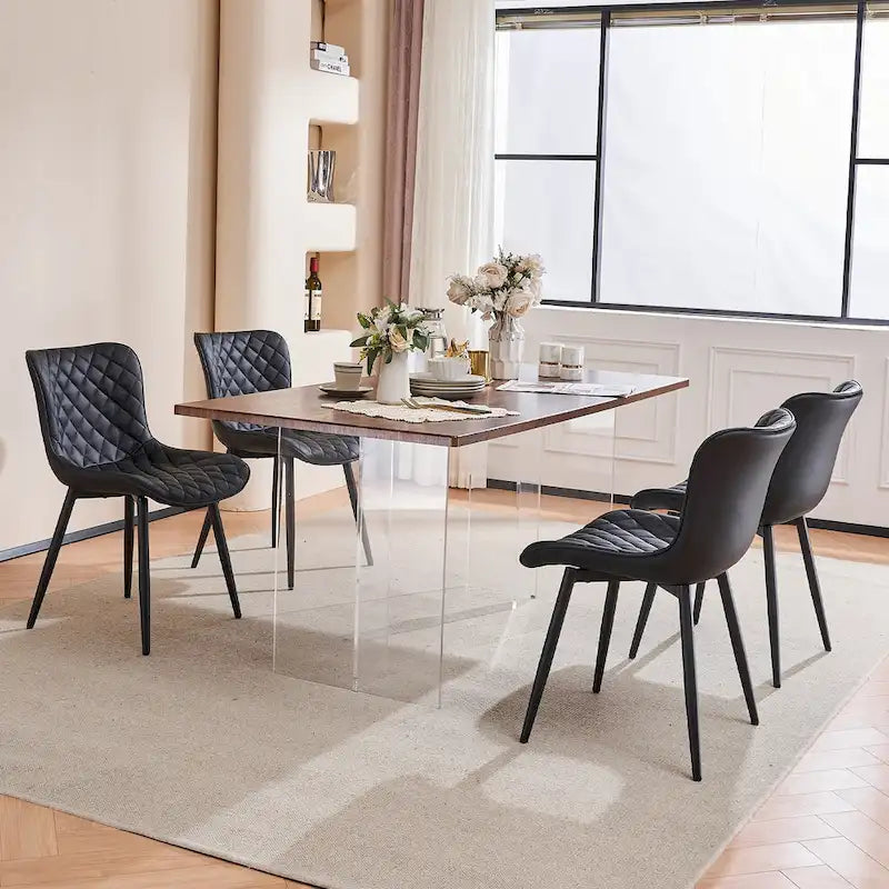 Sedia da pranzo senza braccioli in bianco/grigio/nero, rivestita in pelle, set da 2