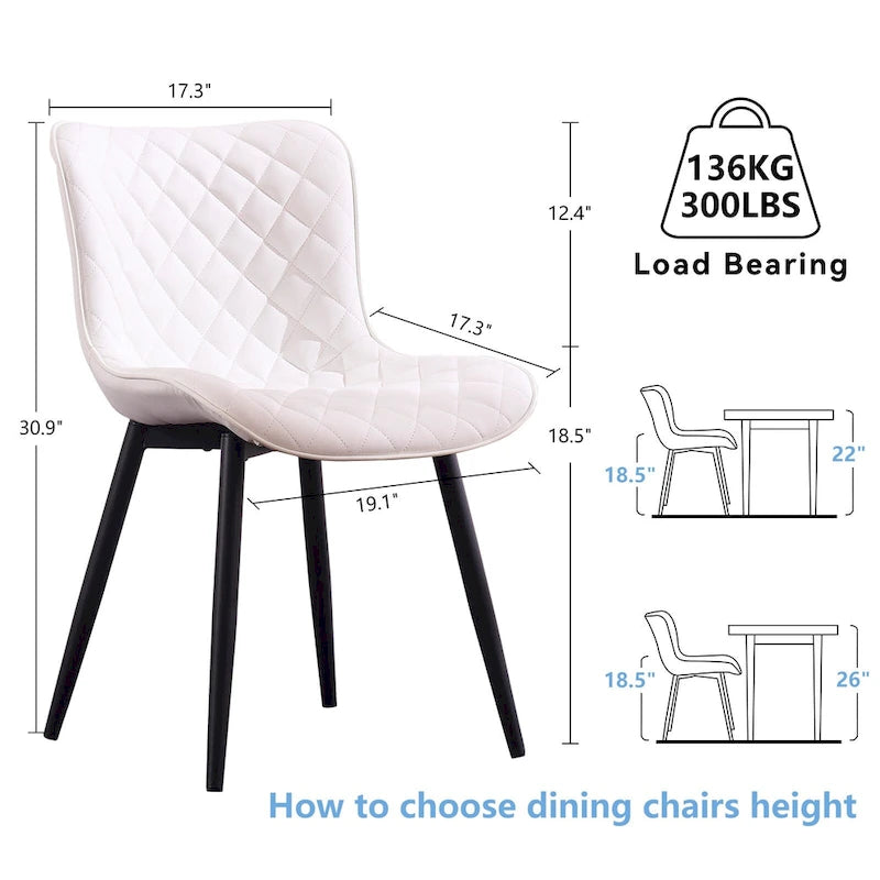 Sedia da pranzo senza braccioli in bianco/grigio/nero, rivestita in pelle, set da 2