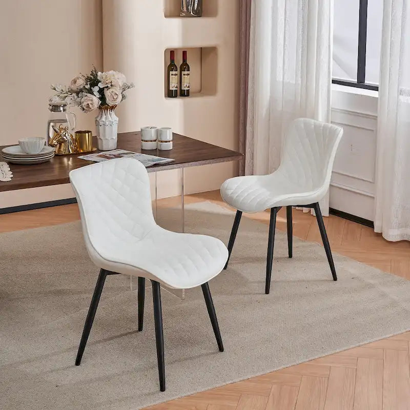 Sedia da pranzo senza braccioli in bianco/grigio/nero, rivestita in pelle, set da 2