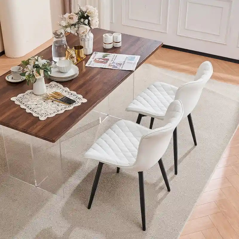 Sedia da pranzo senza braccioli in bianco/grigio/nero, rivestita in pelle, set da 2