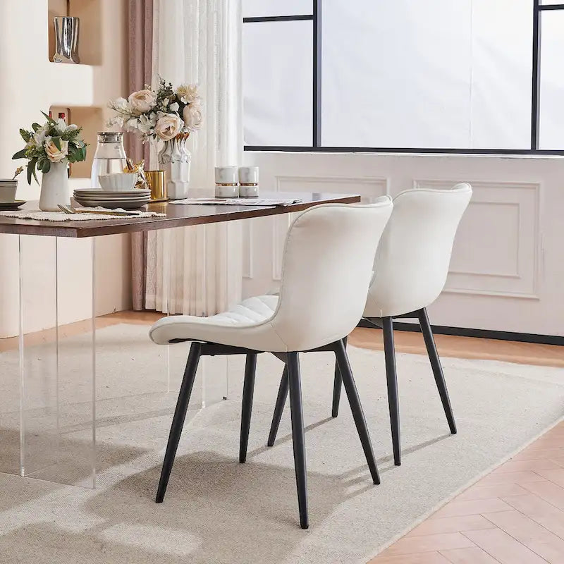 Sedia da pranzo senza braccioli in bianco/grigio/nero, rivestita in pelle, set da 2