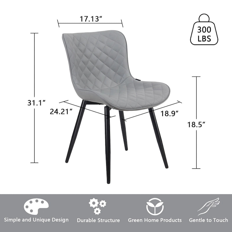 Sedia da pranzo senza braccioli in bianco/grigio/nero, rivestita in pelle, set da 2