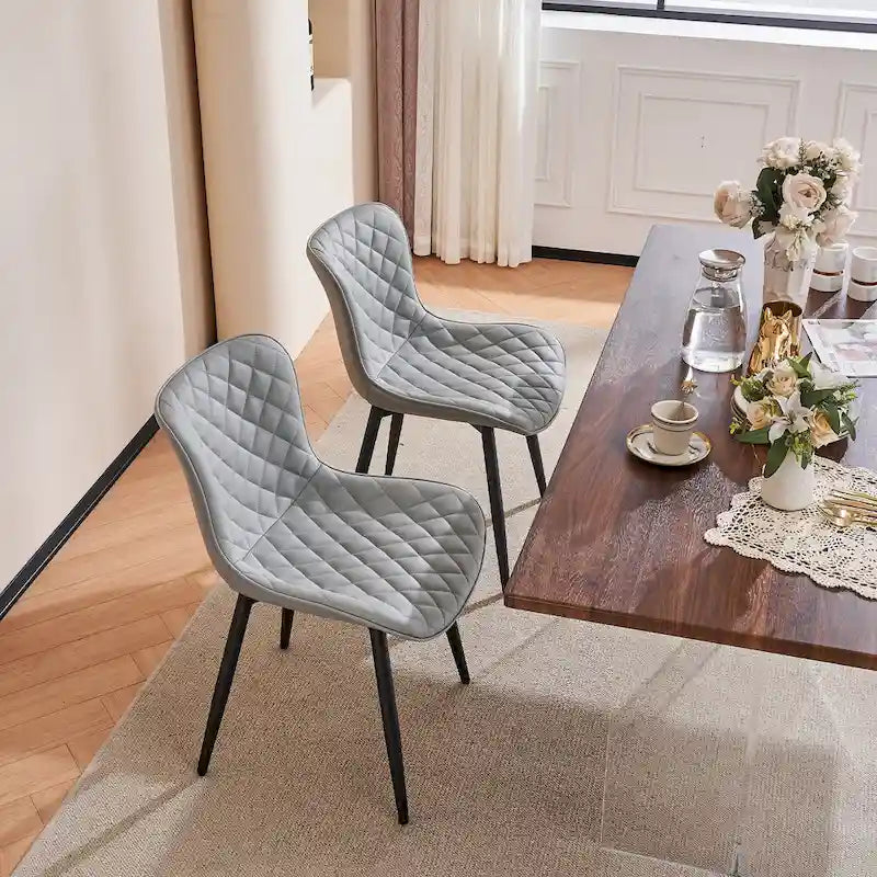 Sedia da pranzo senza braccioli in bianco/grigio/nero, rivestita in pelle, set da 2