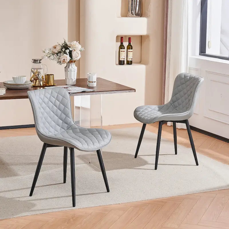 Sedia da pranzo senza braccioli in bianco/grigio/nero, rivestita in pelle, set da 2