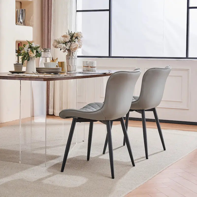Sedia da pranzo senza braccioli in bianco/grigio/nero, rivestita in pelle, set da 2