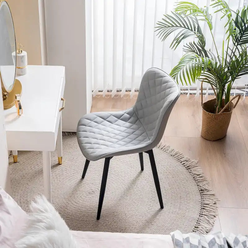 Sedia da pranzo senza braccioli in bianco/grigio/nero, rivestita in pelle, set da 2