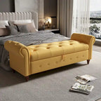 Panca Pouf Contenitore in Tessuto con Braccioli Arrotondati, Bianco Crema / Rosa / Beige / Giallo / Grigio Scuro / Blu Navy / Verde Scuro, 1 Posto