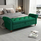 Panca Pouf Contenitore in Tessuto con Braccioli Arrotondati, Bianco Crema / Rosa / Beige / Giallo / Grigio Scuro / Blu Navy / Verde Scuro, 1 Posto