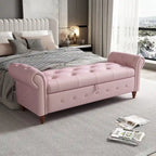 Panca Pouf Contenitore in Tessuto con Braccioli Arrotondati, Bianco Crema / Rosa / Beige / Giallo / Grigio Scuro / Blu Navy / Verde Scuro, 1 Posto