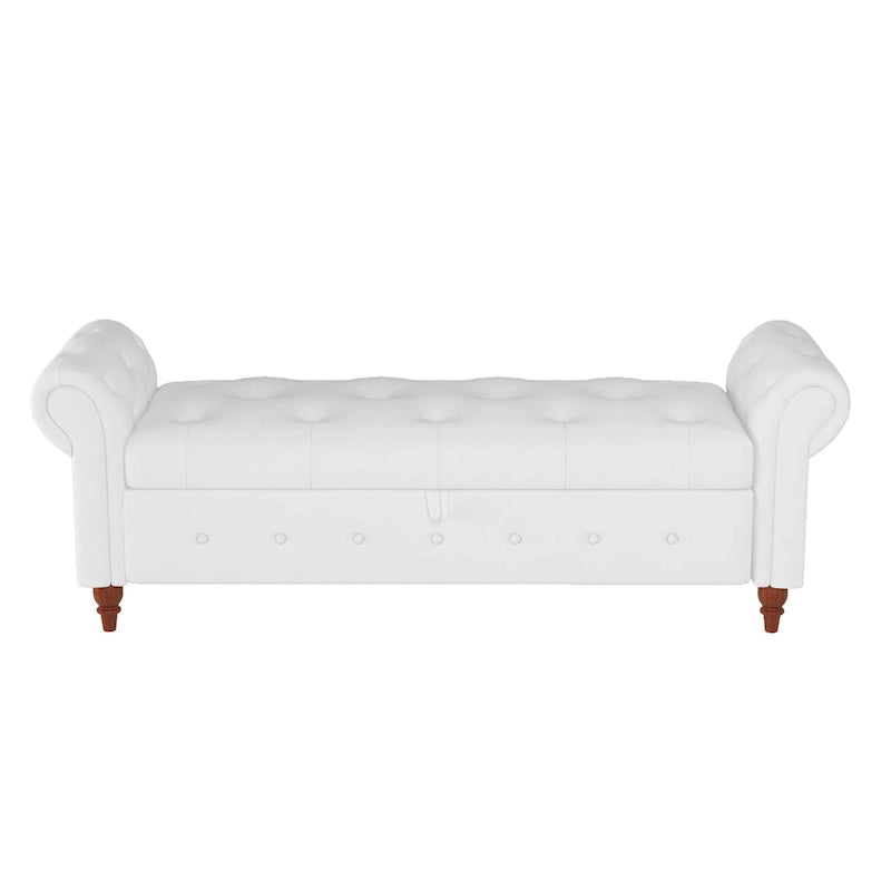 Panca Pouf Contenitore in Tessuto con Braccioli Arrotondati, Bianco Crema / Rosa / Beige / Giallo / Grigio Scuro / Blu Navy / Verde Scuro, 1 Posto
