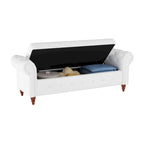 Panca Pouf Contenitore in Tessuto con Braccioli Arrotondati, Bianco Crema / Rosa / Beige / Giallo / Grigio Scuro / Blu Navy / Verde Scuro, 1 Posto