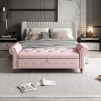 Panca Pouf Contenitore in Tessuto con Braccioli Arrotondati, Bianco Crema / Rosa / Beige / Giallo / Grigio Scuro / Blu Navy / Verde Scuro, 1 Posto