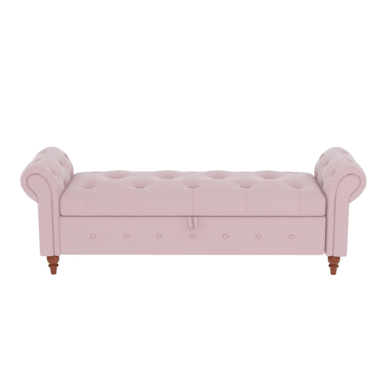 Panca Pouf Contenitore in Tessuto con Braccioli Arrotondati, Bianco Crema / Rosa / Beige / Giallo / Grigio Scuro / Blu Navy / Verde Scuro, 1 Posto