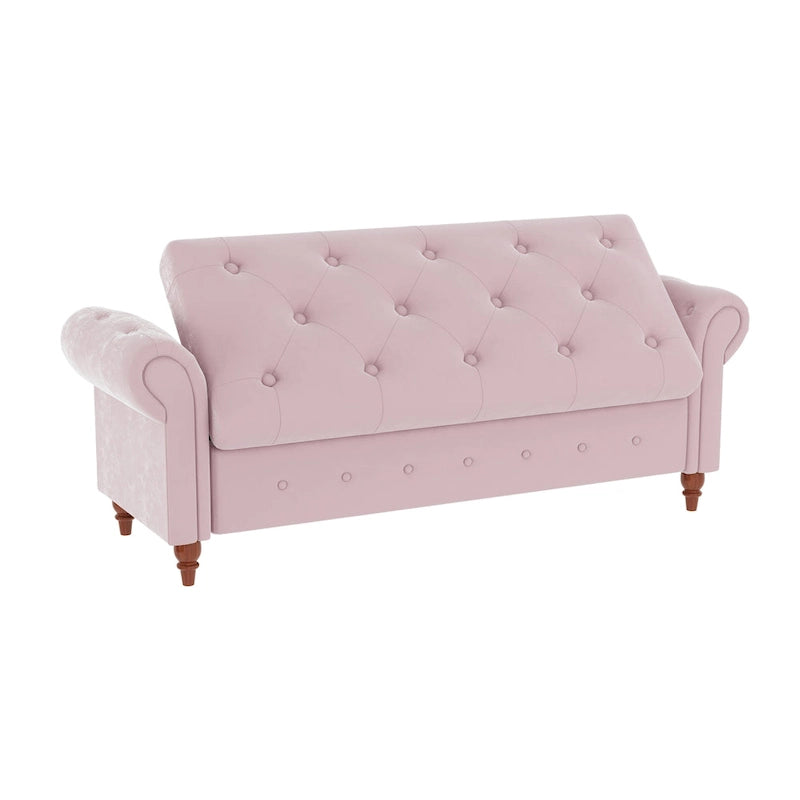 Panca Pouf Contenitore in Tessuto con Braccioli Arrotondati, Bianco Crema / Rosa / Beige / Giallo / Grigio Scuro / Blu Navy / Verde Scuro, 1 Posto