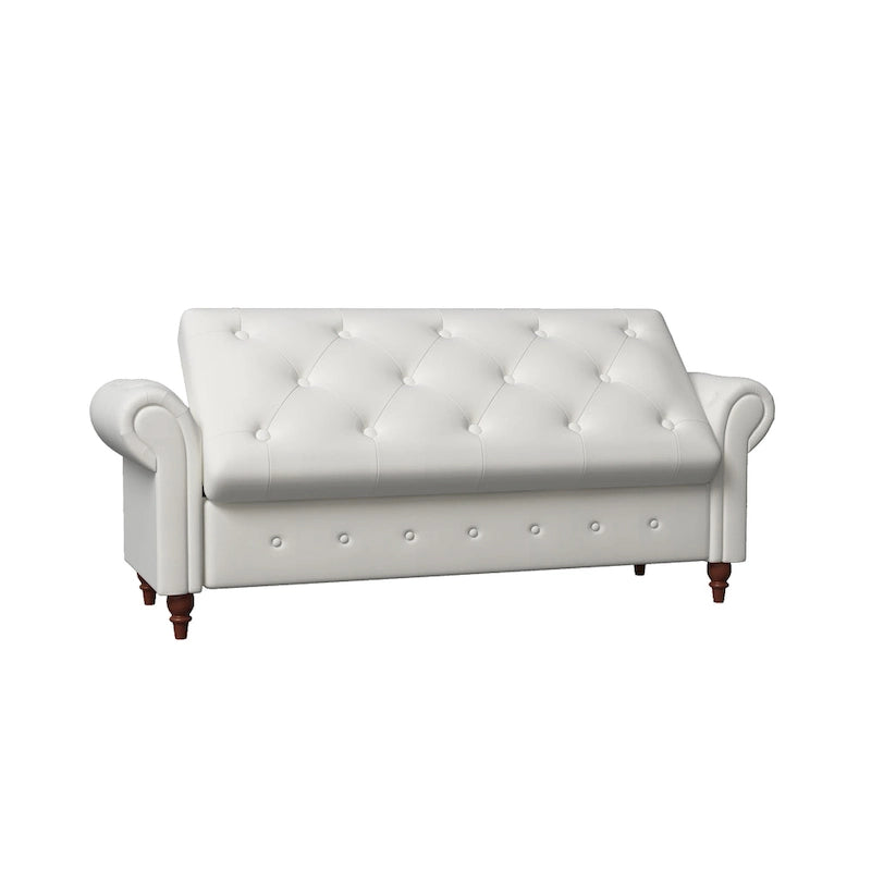 Panca Pouf Contenitore in Tessuto con Braccioli Arrotondati, Bianco Crema / Rosa / Beige / Giallo / Grigio Scuro / Blu Navy / Verde Scuro, 1 Posto
