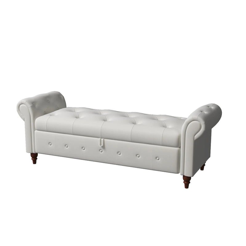 Panca Pouf Contenitore in Tessuto con Braccioli Arrotondati, Bianco Crema / Rosa / Beige / Giallo / Grigio Scuro / Blu Navy / Verde Scuro, 1 Posto