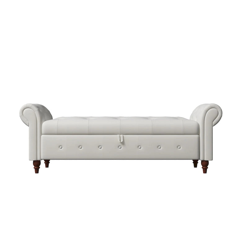 Panca Pouf Contenitore in Tessuto con Braccioli Arrotondati, Bianco Crema / Rosa / Beige / Giallo / Grigio Scuro / Blu Navy / Verde Scuro, 1 Posto
