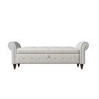 Panca Pouf Contenitore in Tessuto con Braccioli Arrotondati, Bianco Crema / Rosa / Beige / Giallo / Grigio Scuro / Blu Navy / Verde Scuro, 1 Posto